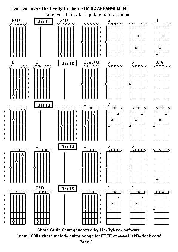 Chord Grids Chart of chord melody fingerstyle guitar song-Bye Bye Love - The Everly Brothers - BASIC ARRANGEMENT,generated by LickByNeck software.